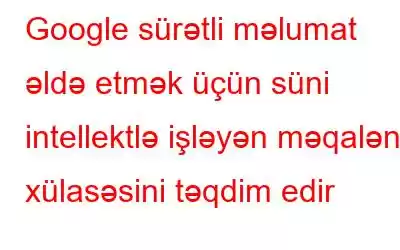 Google sürətli məlumat əldə etmək üçün süni intellektlə işləyən məqalənin xülasəsini təqdim edir